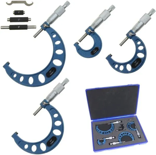 Premium Outside Micrometer Set 0-4"/0.0001" Precision Machinist Tool w/Carbide Tips