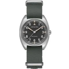 Hamilton Watch Khaki Aviation Pilot Pioneer Mechanical | Swiss Made | 36mm x 33mm Stainless Steel Case | Black Dial Analog Watch | Grey Textile NATO Strap (Model: H76419931)