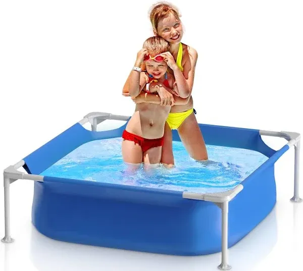 4ft x 12in Square Above Ground Swimming Pool with Plastic Frame for Kiddie Swimming Playing