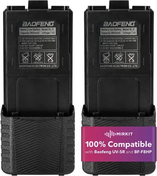 MIRKIT 2pc Batteries BL-5 3800mAh Extended Batteries Compatible with Baofeng UV-5R BF-8HP UV-5RX3 RD-5R UV-5RTP UV-5R+, UV-5X3, Extended Rechargeable Battery Radio USA