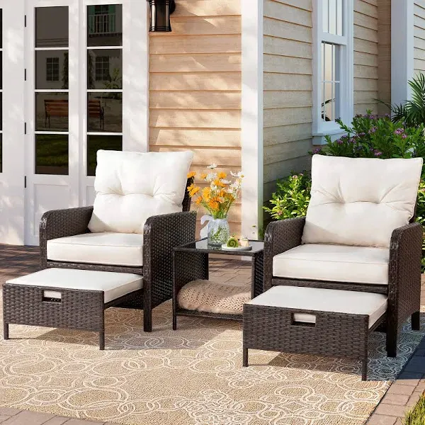 Vongrasig 5 Piece Wicker Patio Furniture Set