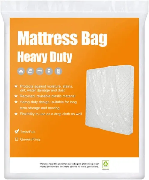 Bysure 2-Pack 5 Mil Mattress Bag For Moving And Storage - Transparent Mattress