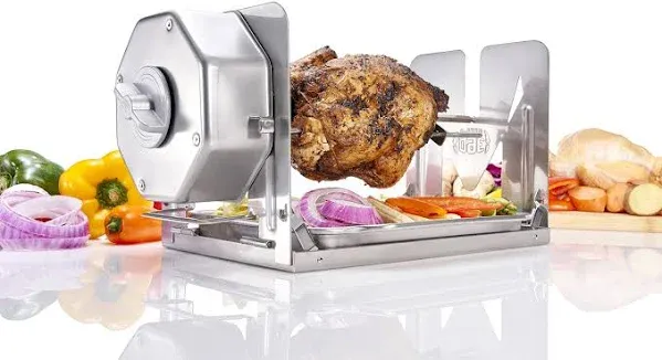 ROTO-Q 360 Cordless Rotisserie Kit for Grills, Ovens, Smokers - Stainless Ste...