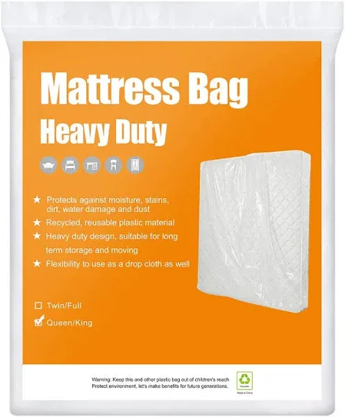 2pack 5 Mil Mattress Bag For Moving And Storage Transparent Mattress Disposal Ba