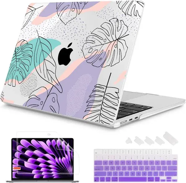 Mektron Designed for 2024/2023 MacBook Air 15 INCH M3 A3114 /M2 A2941 Case, Printed Plastic Hard Shell Cover with 15.3" Liquid Retina Display Touch ID, Tropical Leaves S759