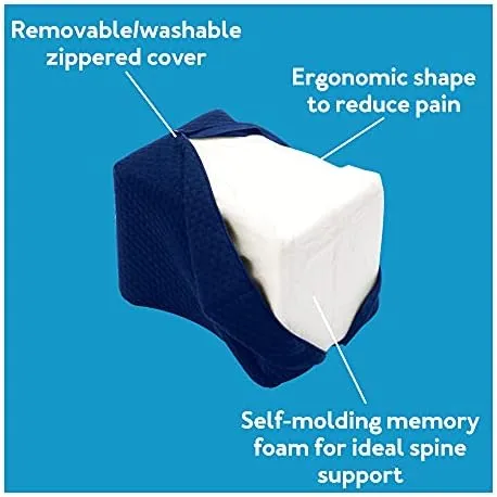 Orthopedic Knee Pillow for Side Sleepers - Ergonomic Memory Foam Knee Pillow for Back Pain & Spine Alignment - Removable Machine Washable Cover - Knee Wedge Pillow for Deep Night’s Sleep