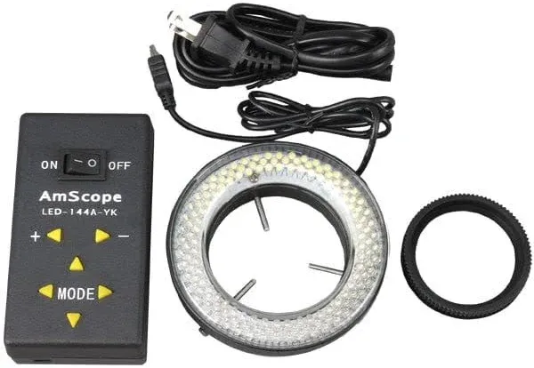 AmScope LED-144A 144-LED Lighting-Direction-Adjustable Microscope Ring Light with Adapter for Stereo Microscopes