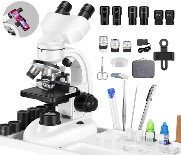 Compound Binocular Microscope, WF10x and WF25x Eyepieces,40X-2000X Magnification, LED Illumination Two-Layer Mechanical Stage…