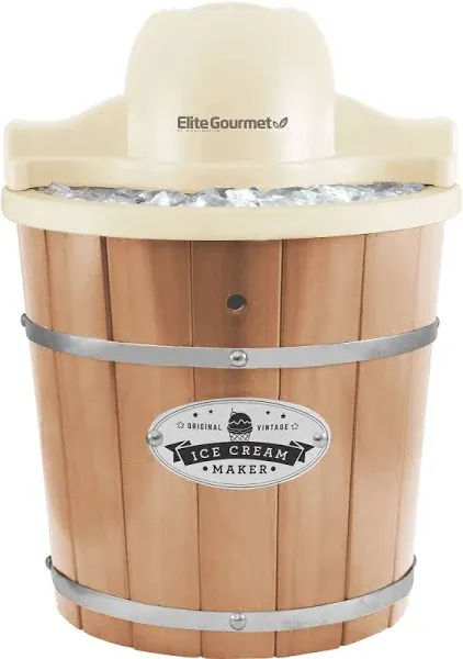 Elite Gourmet 4 qt. Old Fashioned Pine Bucket Electric Ice Cream Maker