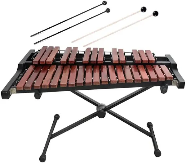 TNZMART 32 Key Xylophone Set with Adjustable Stand Wooden Glockenspiel Percussion Educational instrument