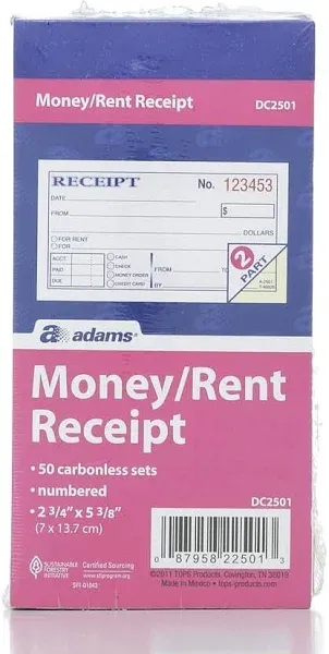 Adams Money/rent Receipt Carbonless 3/PK