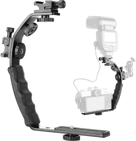 ChromLives Camera L Bracket Mount Video Grip L-Bracket with Dual Flash Cold Shoe Mount 1/4'' Tripod Screw