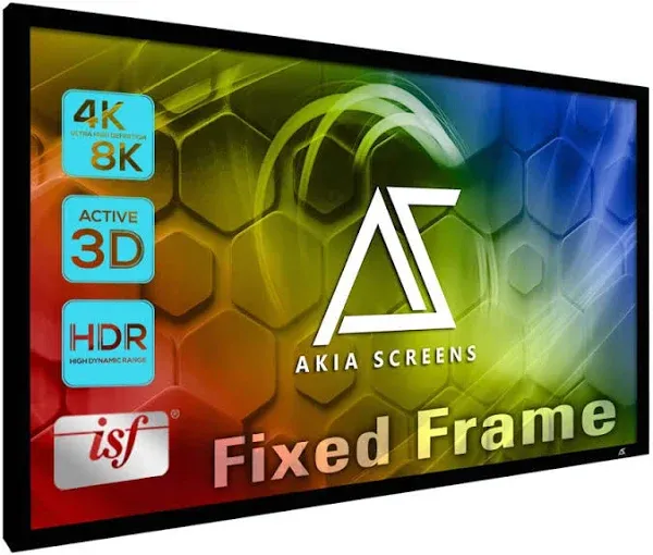 Akia Screens Fixed Frame Projector Screen 100 inch 16:9 8K 4K Ultra HD 3D Ready Wall Mount CINEWHITE UHD-B 100 Projection Screen for Indoor Movie Video Home Theater Cinema Office AK-FF100WH2