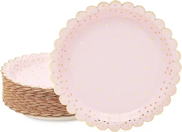 48-Pack Scalloped Polka Dot Paper Plates, Rose Gold 30Th Birthday Decorations fo