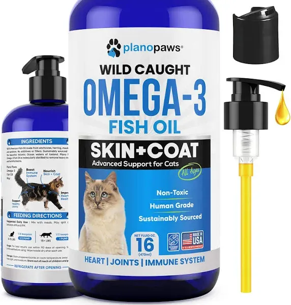 Omega 3 Fish Oil for Cats &amp; Dogs (16Oz), Wild Caught Omega 3 Fish Oil for Dogs S