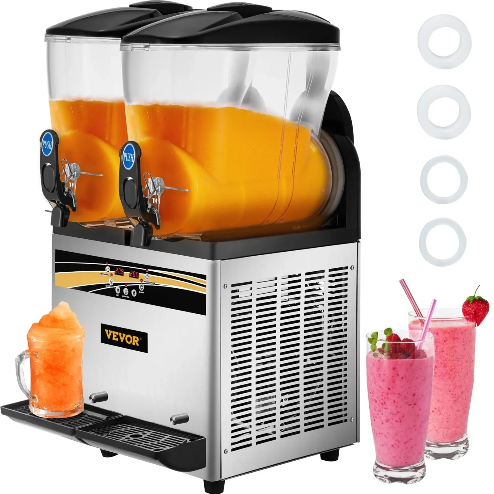 Vevor Slush Frozen Drink Machine, 2x15l Tank Commercial Margarita Machine, 1000w Stainless Steel Margarita Slush Maker, Temperature Slush 25°f To 30°f