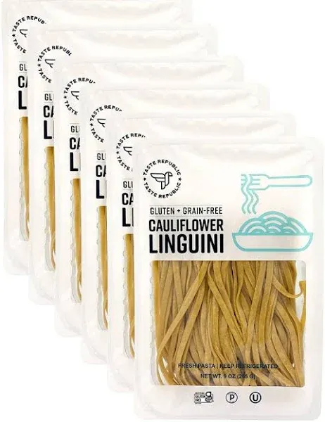 Cauliflower Linguini | Grain-Free, Gluten-Free, Kosher | Fresh Pasta | Cooks in Just 3 Minutes | Taste Republic | Frozen | 9oz (Pack of 6)