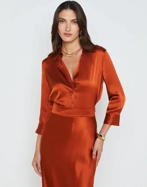 L'AGENCE - Dani 3/4 Sleeve Silk Blouse in Sienna