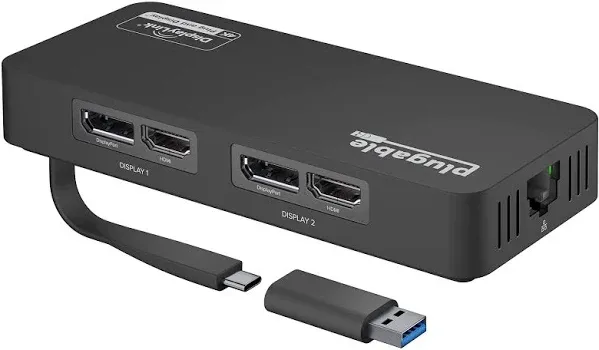 Plugable USBC-6950UE 4K DisplayPort and HDMI Dual Monitor Adapter With Ethernet