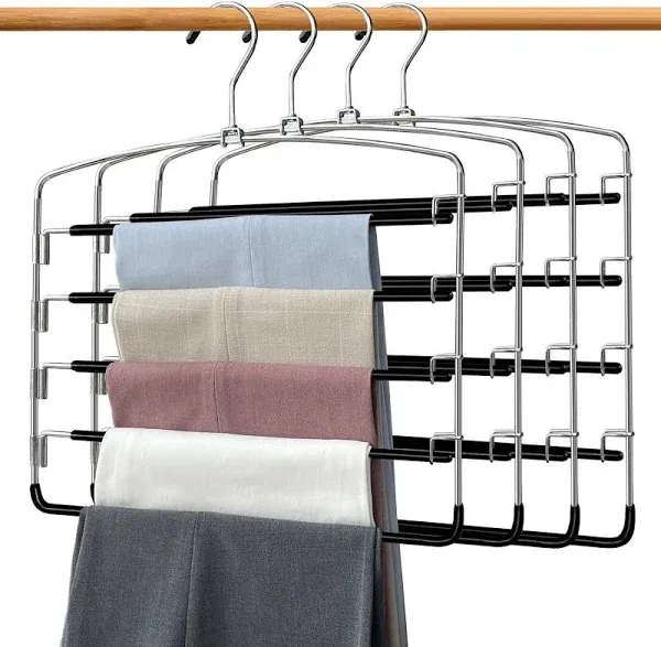 Pants Hangers 4 Pieces,5 Tier Closet Organizers and Storage Clothes Hangers,H...