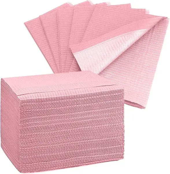 13 x 18 Pink Tattoo Piercing Disposable Waterproof Patient Bibs, 125 Pack