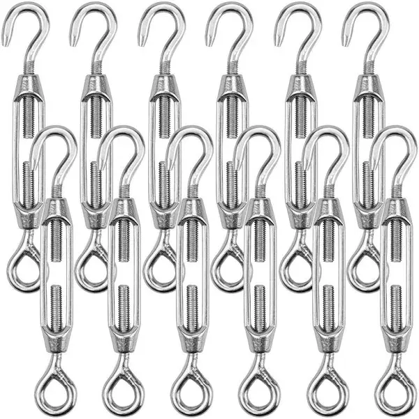 12 Pack M4 Hook and Eye Turnbuckle C to O Hardware Kit for Wire Rope Tension