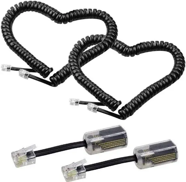 Telephone Cord Detangler Lovk 2 Pack 13ft Uncoiled / 2ft Coiled Telephone Handset Cord with 2 Pack 360 Degree Rotating Landline Cable Detangler