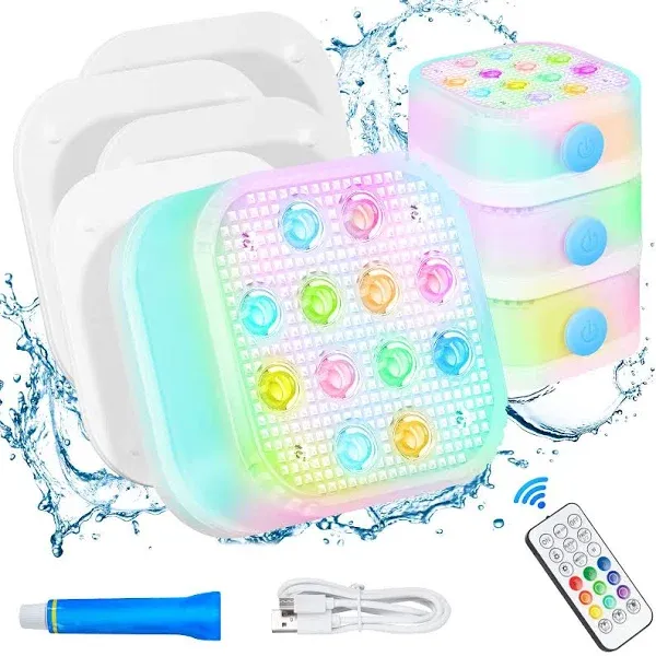 Purheme Rechargeable Submersible Pool Lights with Remote, Waterproof Underwat...