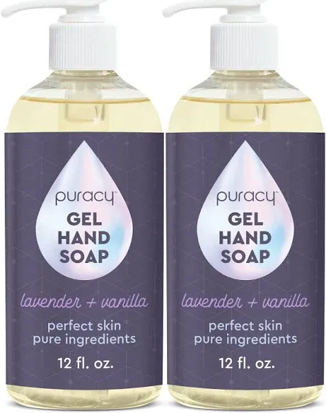 Puracy Organic Hand Soap, For the Professional Hand Washers We've All Become, Moisturizing Natural Gel Hand Wash Soap, Liquid Hand Soap Refills for Soft Skin (12 fl.oz, Lavender & Vanilla) 2-Pack