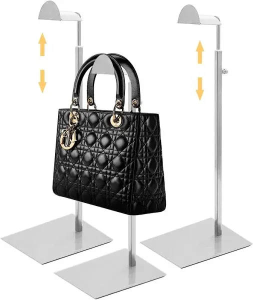 Royxen 3 Pack Handbag Rack Stainless Steel with Adjustable Height, Purse Display Stand (Silver)