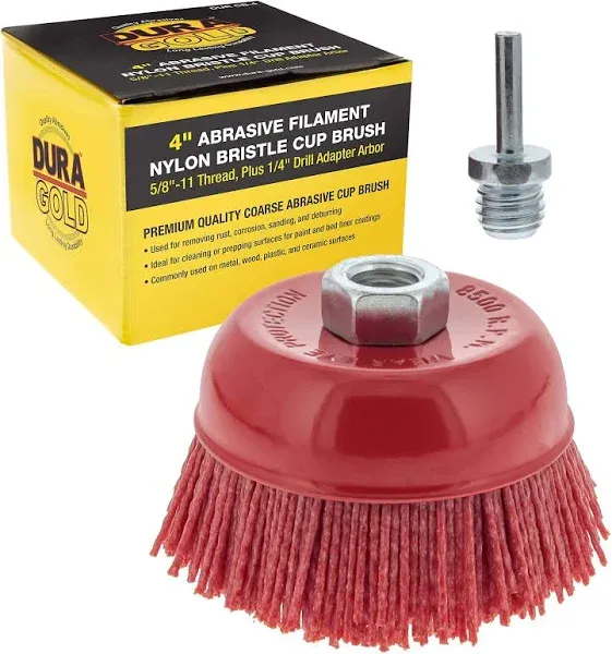 6&#034; Abrasive Filament Nylon Bristle Cup Brush, Sanding Scuffing, 5/8&#034; Thread 1/4&#034;