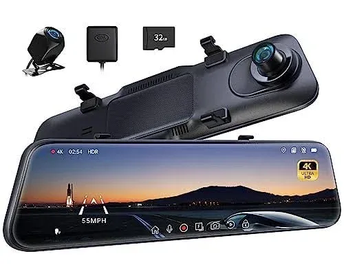 P12 Pro 4K Mirror Dash Cam, 12&#039;&#039; Rear View Mirror Camera Smart Driving Assist...