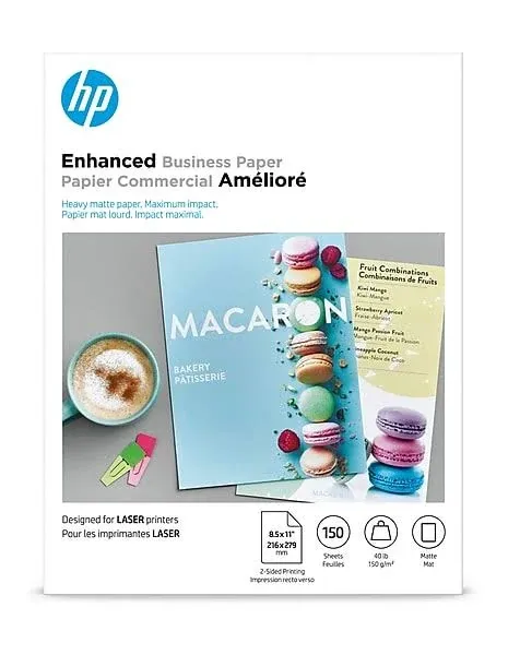 HP Enhanced Business Paper, Matte, 8.5x11 in, 40 lb, 150 sheets, works with laser printers (Q6543A),White