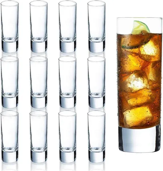 Farielyn-X Clear Heavy Base Shot Glasses 12 Pack, 2 oz Tall Glass Set for Whi...