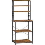 VASAGLE Coffee Bar, 39.4 Inches Baker's Rack for Kitchen with Storage, 6-Tier Kitchen Shelves with 6 Hooks, Microwave Stand, Industrial, Rustic Brown and Black UKKS039K01