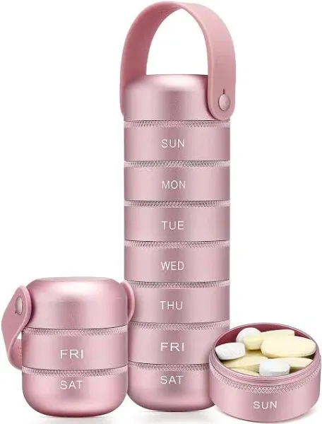 Metal Weekly Pill Organizer, Large Travel Pill Box 7 Day, Waterproof Daily Pi...