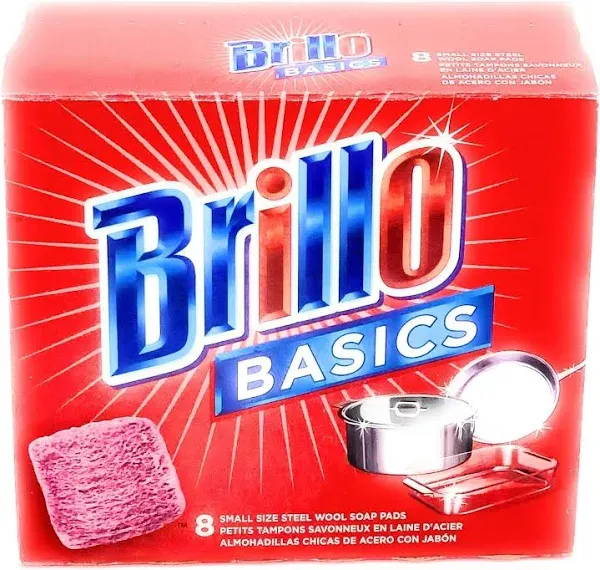 NEW! Brillo Basics 8-Count Small Size Steel Wool Soap Scrub Pads 2 Packs