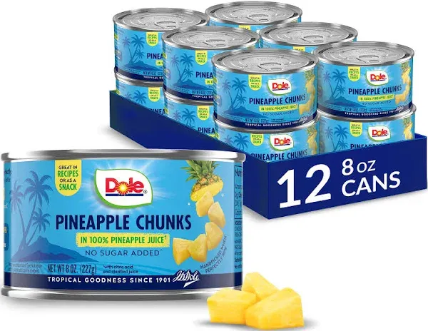 Dole Canned Fruit, Pineapple Chunks in 100% Pineapple Juice, Gluten Free, Pantry