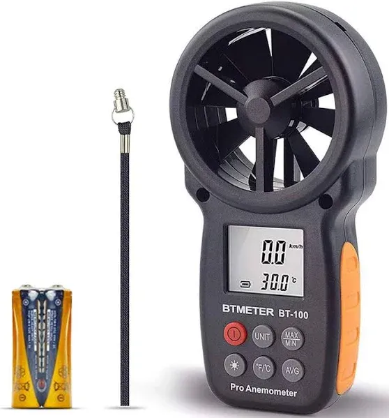 BTMETER BT-100APP Anemometer w/Wireless Bluetooth, Digital Handheld Wind Speed Meter for Wind Chill, Air Velocity, Temperature, Vane Anemometer Gauge