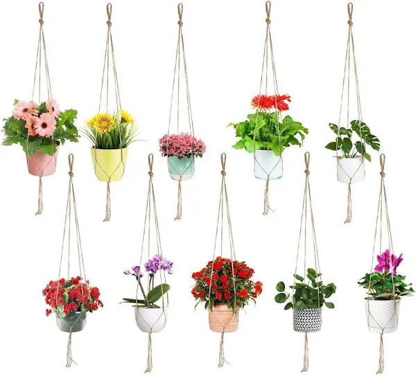 10PCS Pot Holder Macrame Plant Hanger Hanging Planter Basket Hemp Rope Braided, 110 CM, Beige