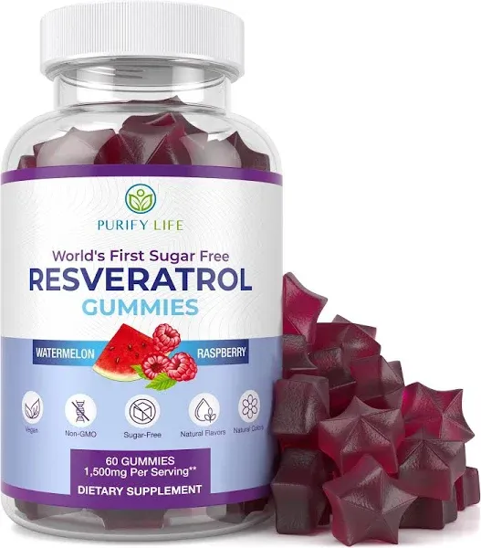 Sugar-Free Resveratrol Gummies - Potent 1500mg Resveratrol Supplement to Supp...