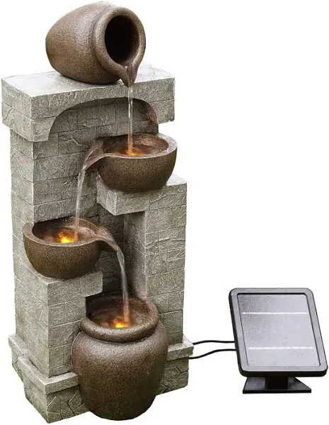 Teamson Home 28&#034; Cascading Bowls with Solar LED Lights Outdoor Water Fountain