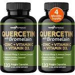 Quercetin with Vitamin C and Zinc - Quercetin 500mg - Quercetin with Bromelain - Zinc Quercetin - 120 Veggie Caps. Quercetin Supplements + Vitamin D3 (Non-GMO, Gluten-Free, Vegan) 2 Month Supply