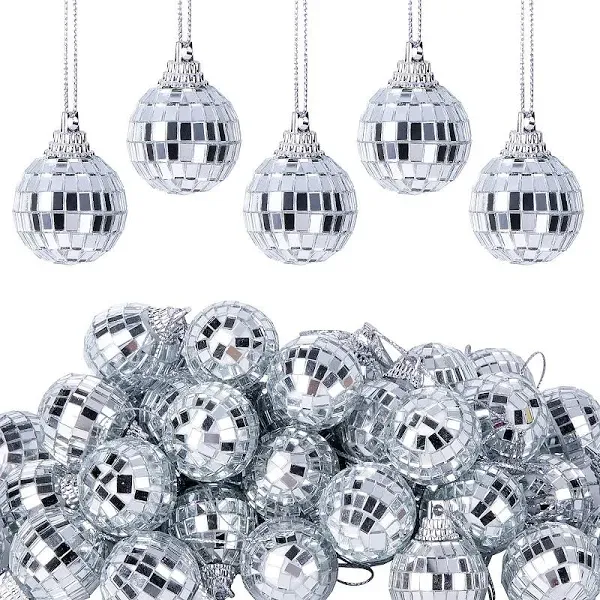 Wehhbtye 60 Pcs Disco Ball Ornament 1.2 Inch Mirror Disco Ball 60s 70s Reflective Mirror Ball Christmas Tree Wedding Birthday P