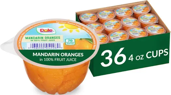 Dole Mandarin Oranges in Juice 4 oz. Cup - 36/Case