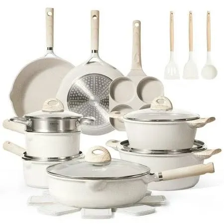 21Pcs Pots and Pans Set, Nonstick Cookware Sets, White Granite Induction Cookwar