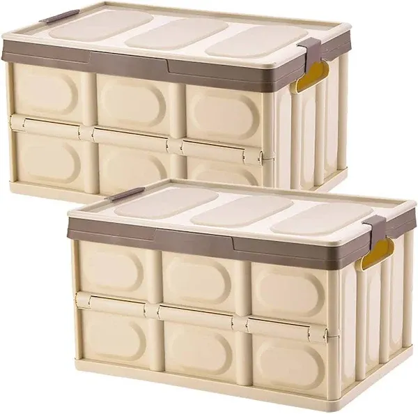 Lidded Storage Bins 2 Pack 30L Collapsible Storage Box Crates Plastic Tote