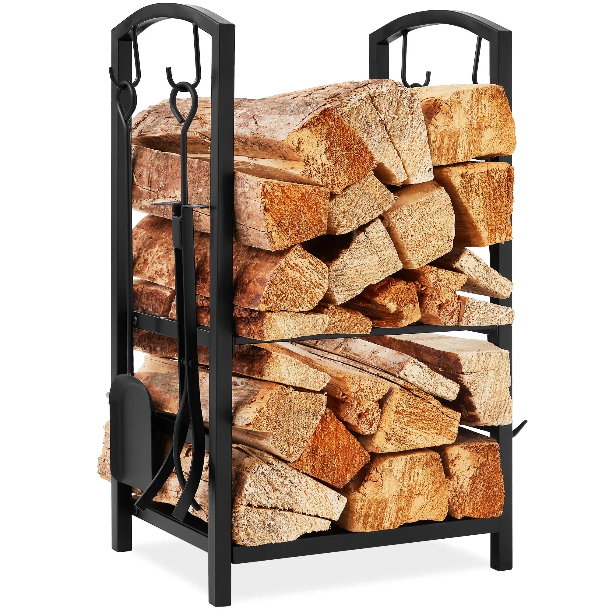 Best Choice Products Indoor/Outdoor Stackable Firewood Log Rack Holder Storage Set, Black