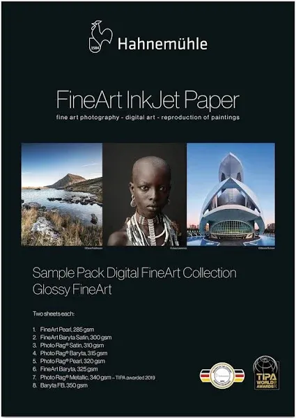 Hahnemuhle FineArt Glossy Inkjet Paper Sample Pack, 8.5x11", 14 Sheets