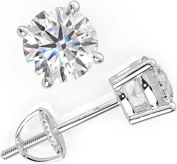 0.3ct-4.00ct Round Moissanite Stud Earrings in 18K White Gold Plated Silver